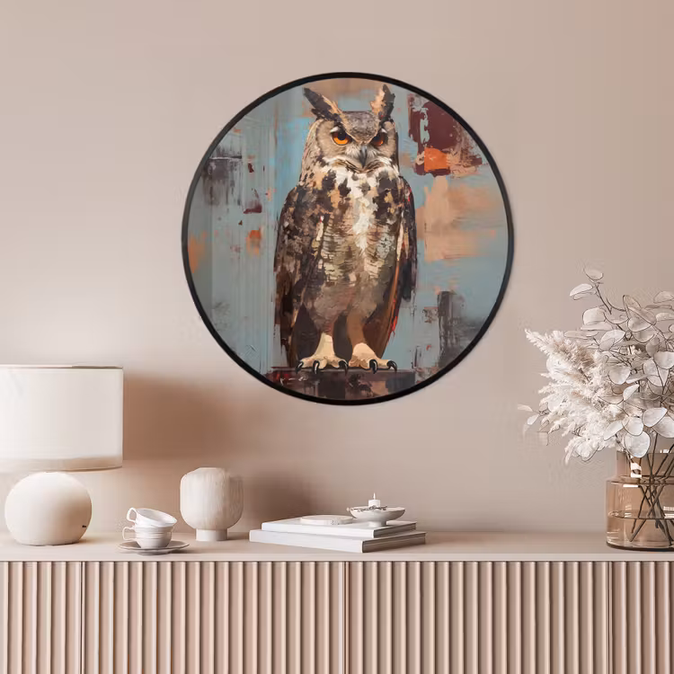 Ronde fotolijst - Geschilderd - Abstract - Uil - Bruin — 4