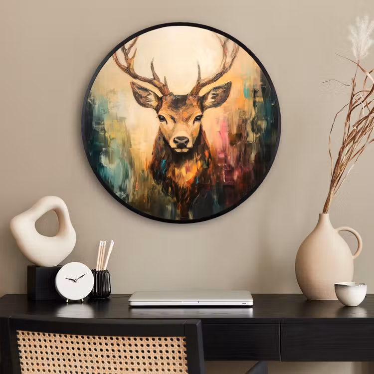 Ronde fotolijst - Hert - Geverfd - Gewei - Bruin — 2