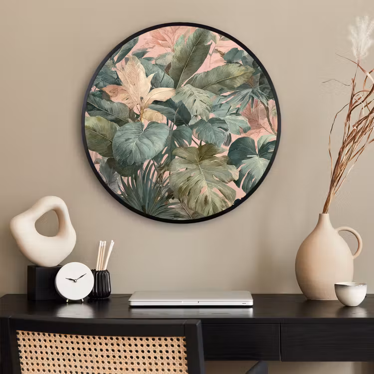Ronde fotolijst - Compositie van bladeren - Groen - Roze — 2