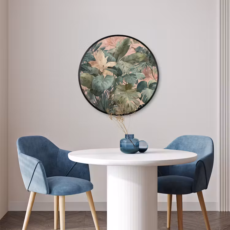 Ronde fotolijst - Compositie van bladeren - Groen - Roze — 3