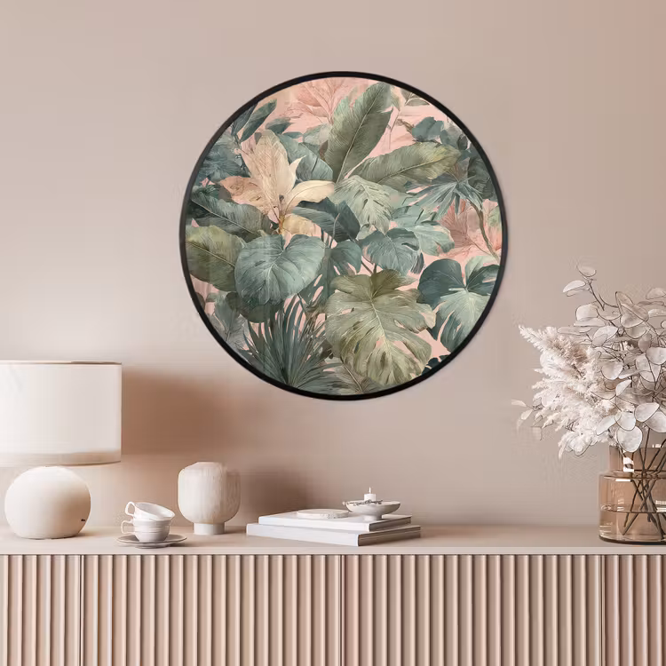 Ronde fotolijst - Compositie van bladeren - Groen - Roze — 4