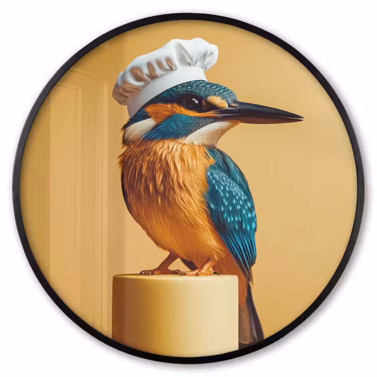 Ronde fotolijst - Ijsvogel - Pilaar - Koksmuts - Vogel — 1