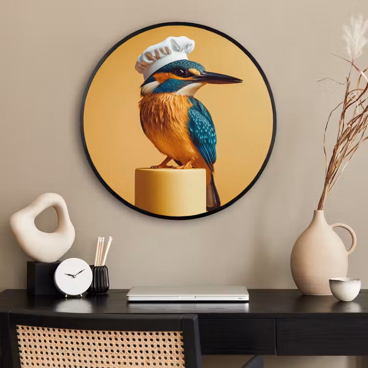 Ronde fotolijst - Ijsvogel - Pilaar - Koksmuts - Vogel — 2