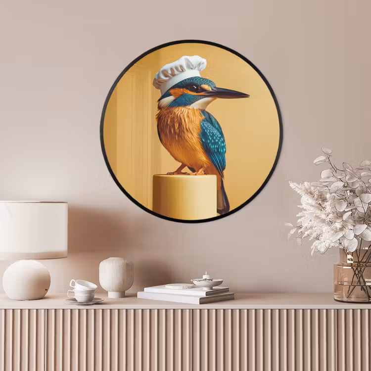 Ronde fotolijst - Ijsvogel - Pilaar - Koksmuts - Vogel — 4