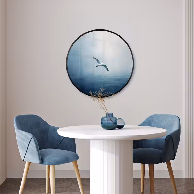 Ronde fotolijst - Meeuw - Wit - Zee - Mistig — 3