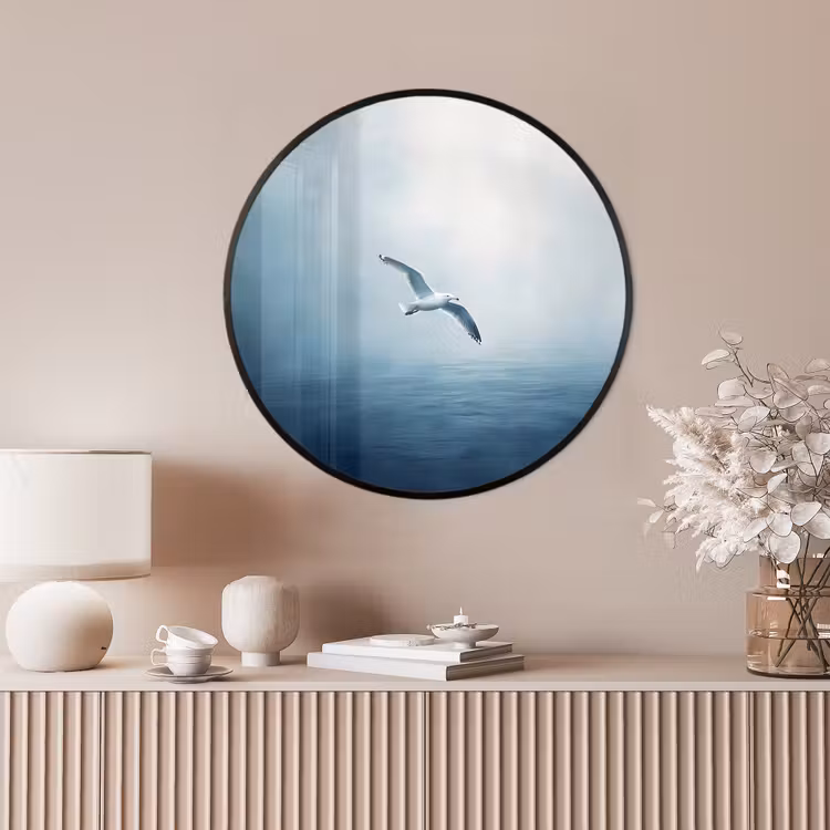 Ronde fotolijst - Meeuw - Wit - Zee - Mistig — 4
