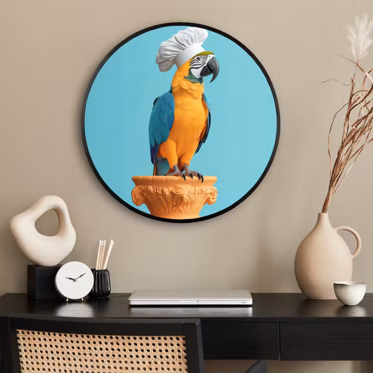 Ronde fotolijst - Papegaai - Koksmuts - Grappig - Vogel — 2