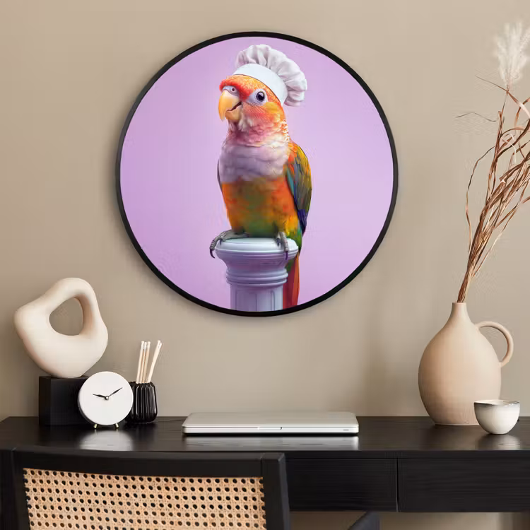 Ronde fotolijst - Papegaai - Koksmuts - Pilaar - Vogel — 2