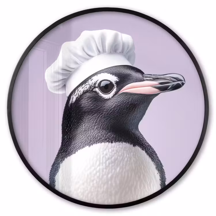 Ronde fotolijst - Pinguïn - Koksmuts - Lief - Paars — 1