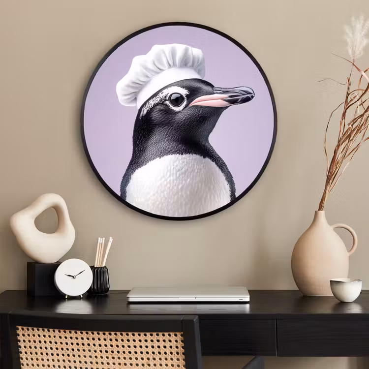 Ronde fotolijst - Pinguïn - Koksmuts - Lief - Paars — 2