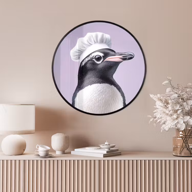 Ronde fotolijst - Pinguïn - Koksmuts - Lief - Paars — 4