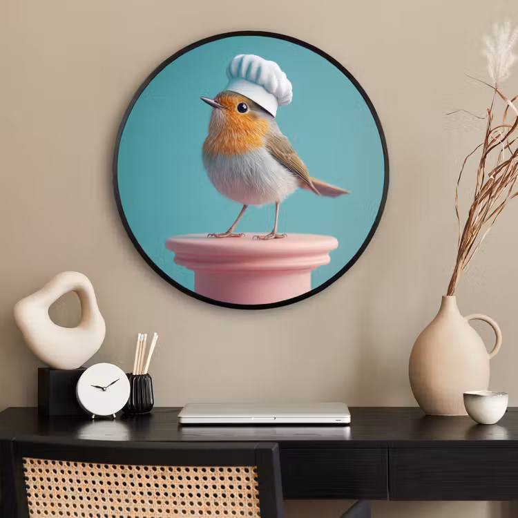 Ronde fotolijst - Roodborstje - Vogel - Koksmuts - Sokkel — 2