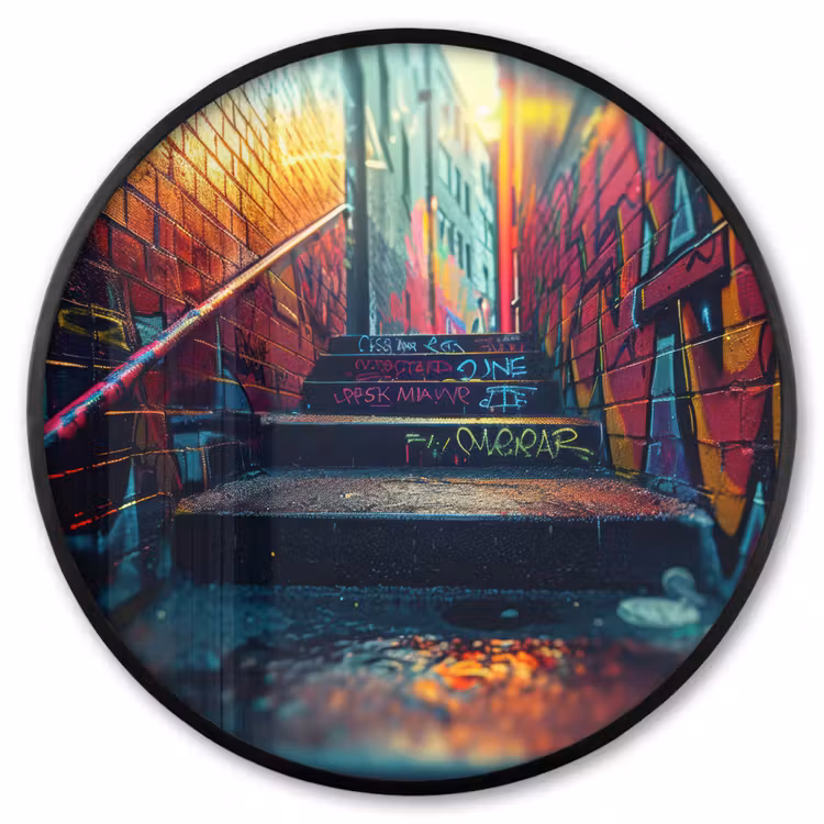 Ronde fotolijst - Architectuur - Neon - Trap - Graffiti — 1