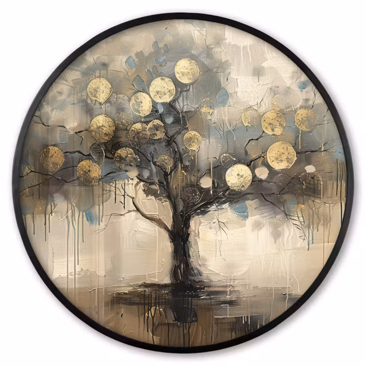 Ronde fotolijst - Beige - Abstract - Boom - Goud — 1