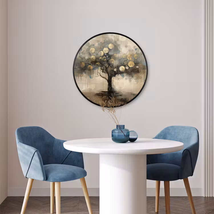 Ronde fotolijst - Beige - Abstract - Boom - Goud — 3