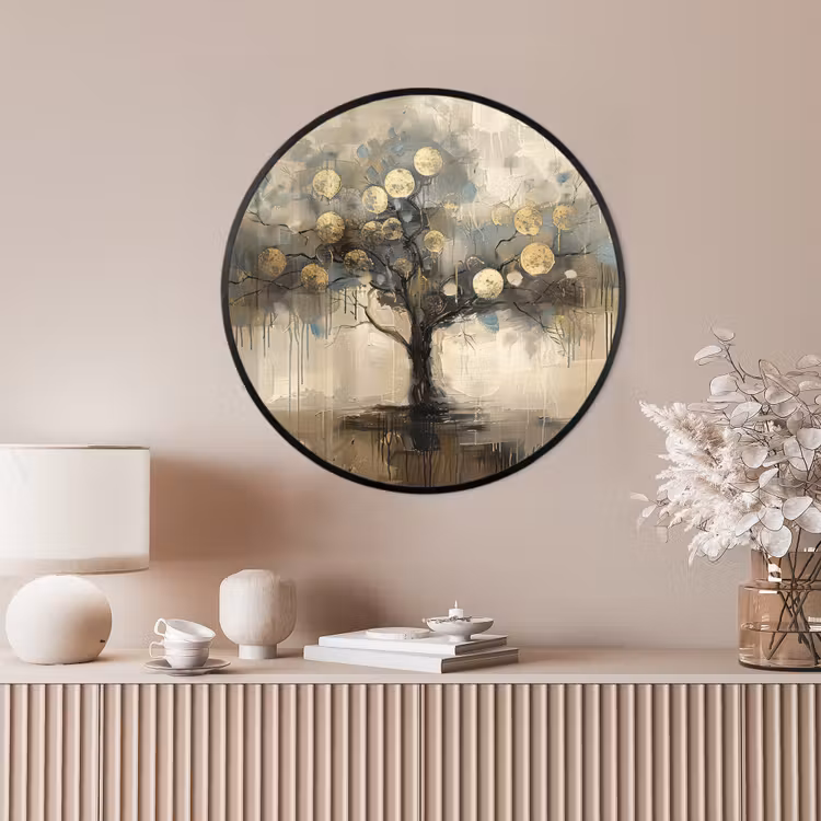 Ronde fotolijst - Beige - Abstract - Boom - Goud — 4
