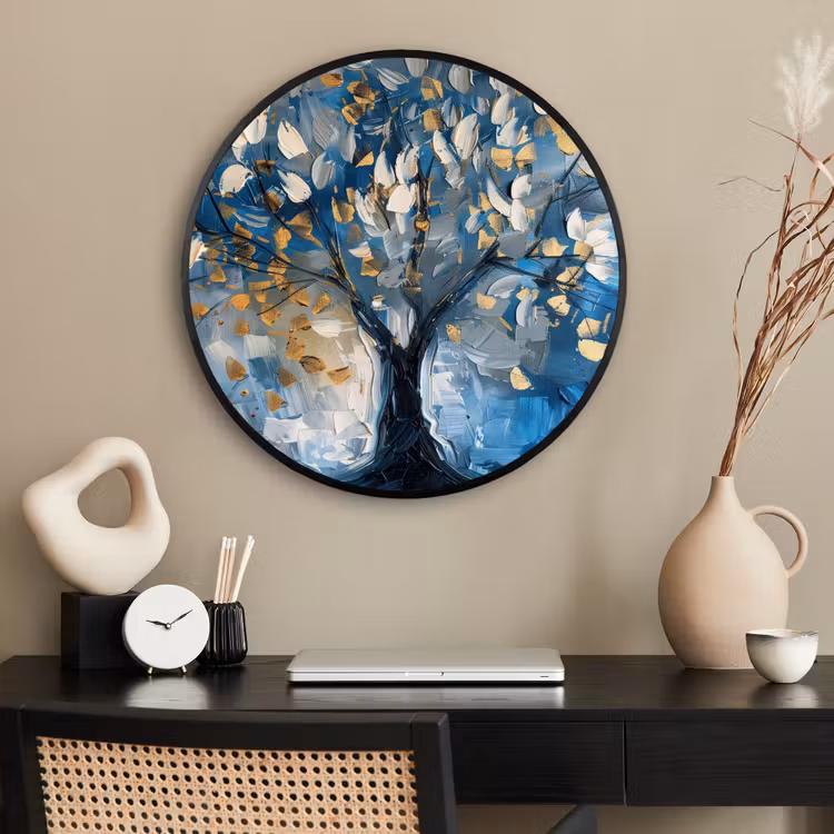 Ronde fotolijst - Boom - Blauw - Goud - Abstract — 2