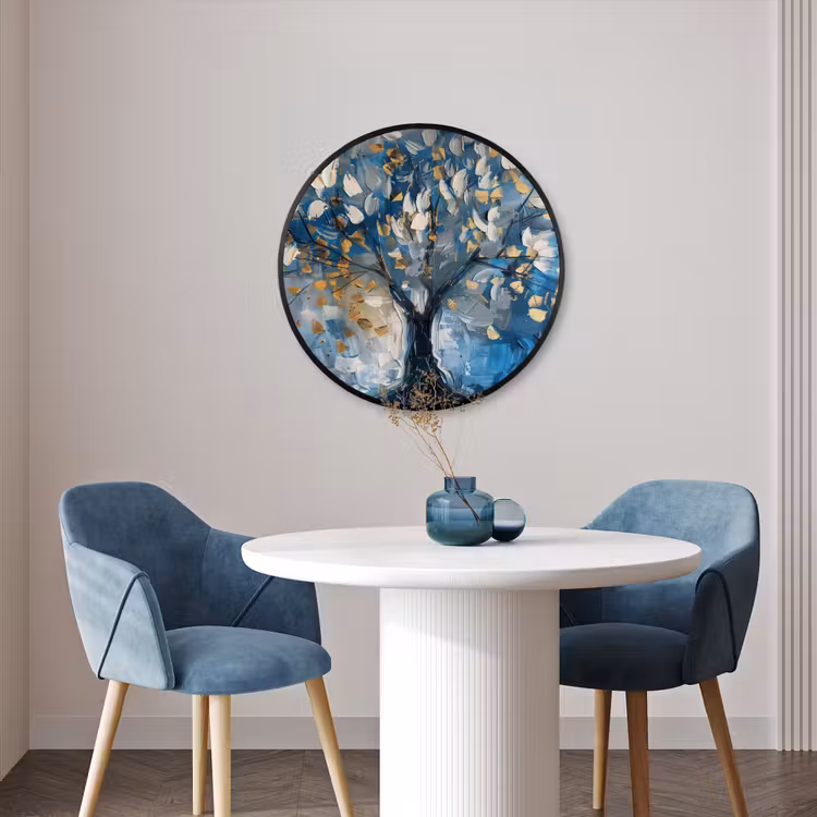 Ronde fotolijst - Boom - Blauw - Goud - Abstract — 3