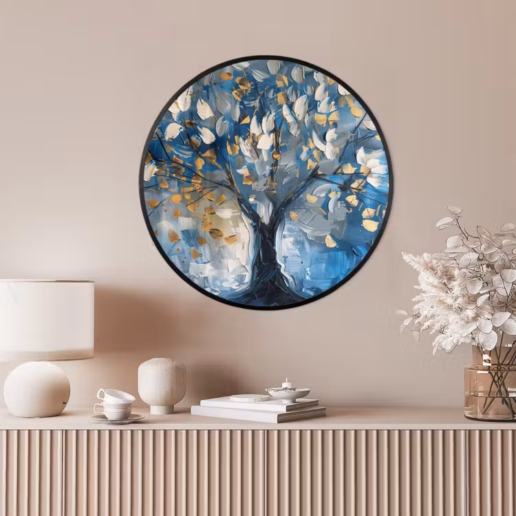 Ronde fotolijst - Boom - Blauw - Goud - Abstract — 4