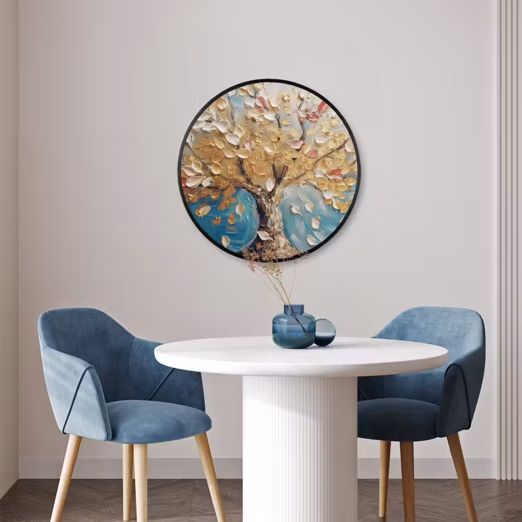 Ronde fotolijst - Boom - Blauw - Goud - Abstract - Modern — 3