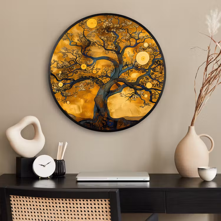 Ronde fotolijst - Boom - Levensboom - Abstract - Goud — 2
