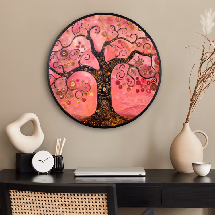Ronde fotolijst - Boom - Levensboom - Roze - Goud — 2
