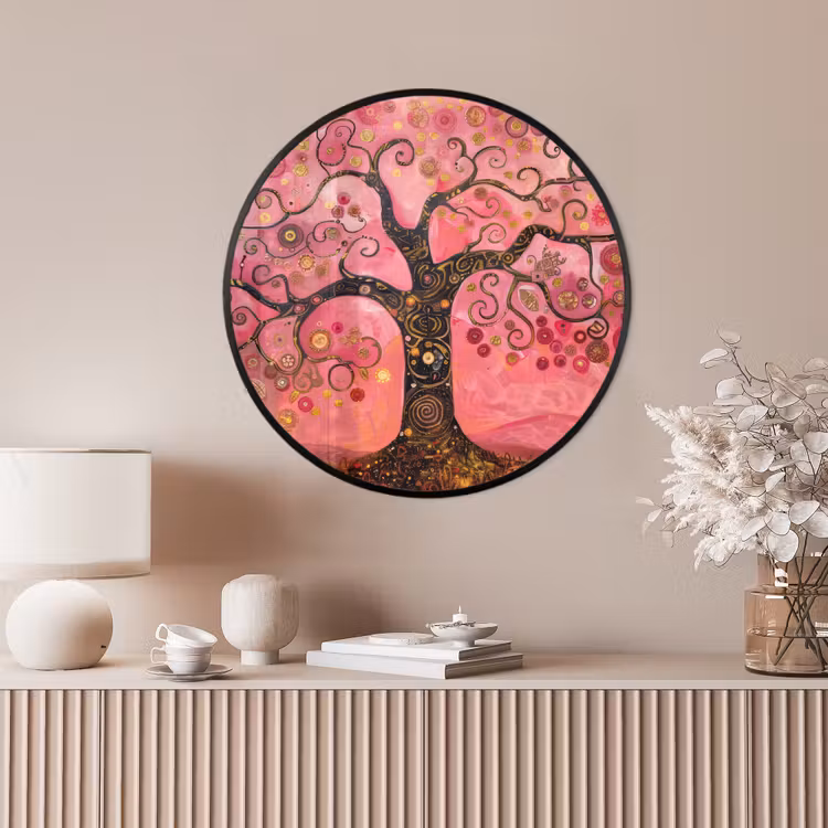 Ronde fotolijst - Boom - Levensboom - Roze - Goud — 4