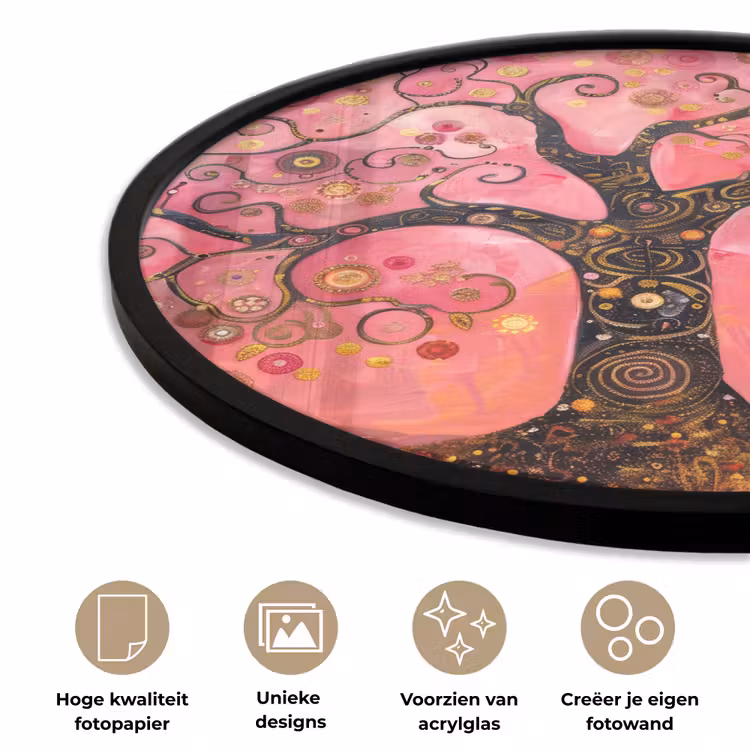 Ronde fotolijst - Boom - Levensboom - Roze - Goud — 5