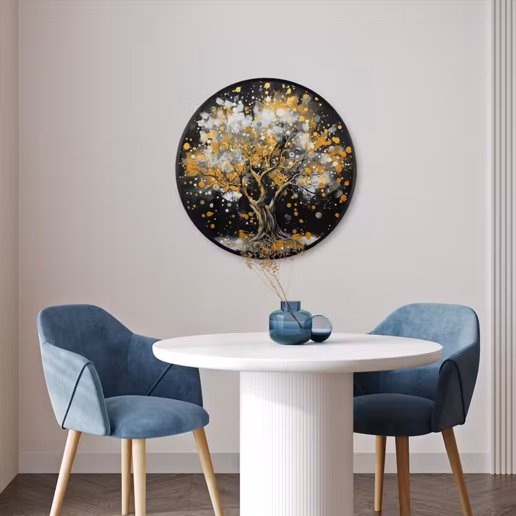 Ronde fotolijst - Boom - Zwart - Goud - Wit - Modern — 3
