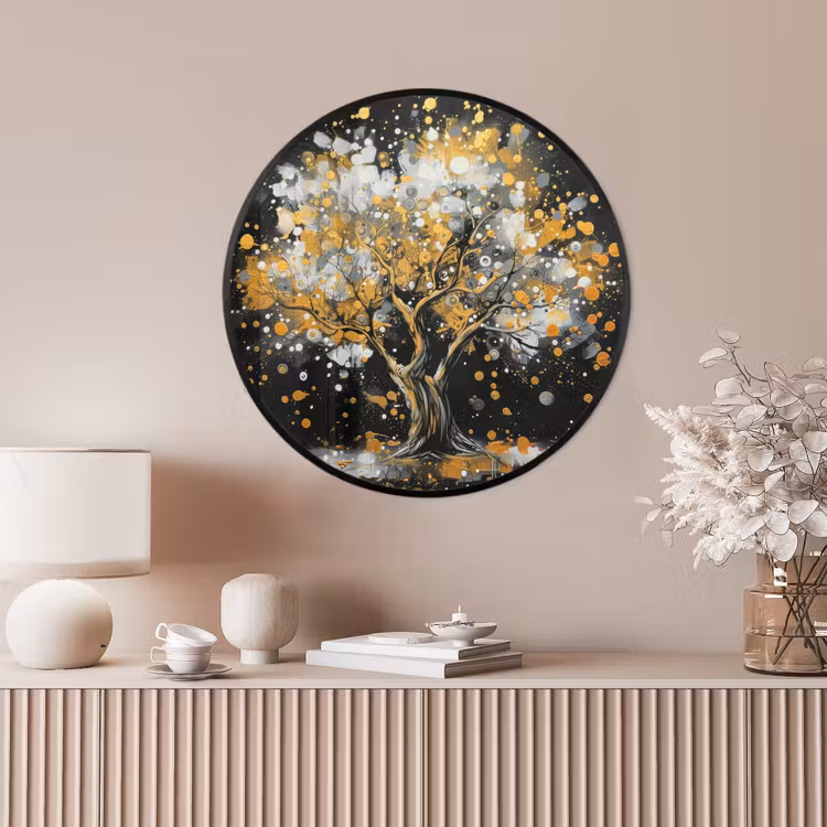 Ronde fotolijst - Boom - Zwart - Goud - Wit - Modern — 4
