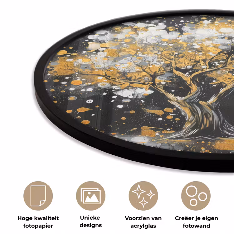 Ronde fotolijst - Boom - Zwart - Goud - Wit - Modern — 5