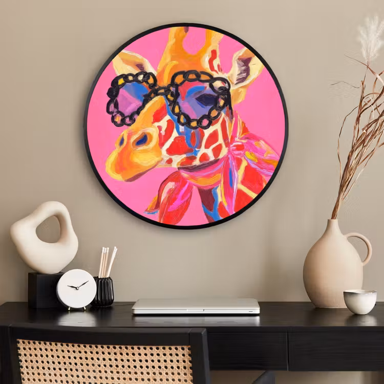 Ronde fotolijst - Giraf - Roze - Bril - Sjaal — 2