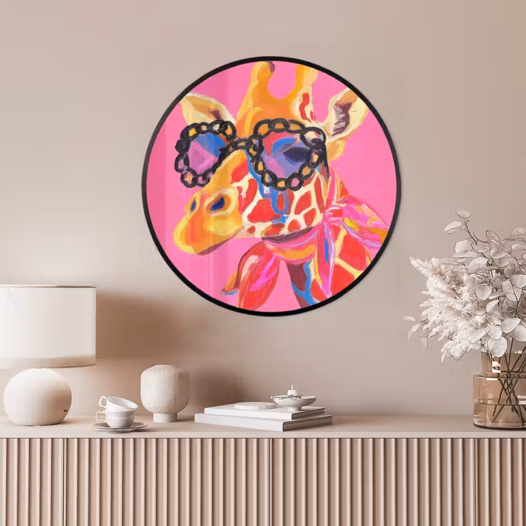 Ronde fotolijst - Giraf - Roze - Bril - Sjaal — 4