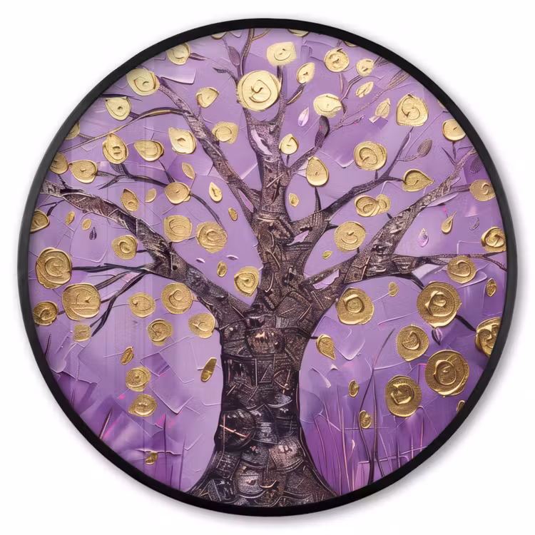 Ronde fotolijst - Levensboom - Boom - Paars - Goud - Modern — 1