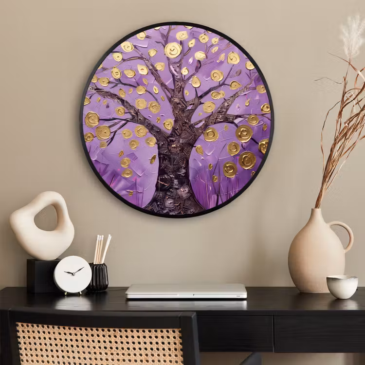 Ronde fotolijst - Levensboom - Boom - Paars - Goud - Modern — 2