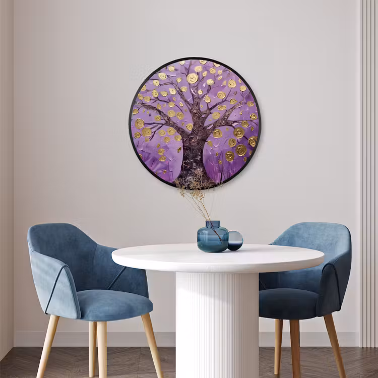 Ronde fotolijst - Levensboom - Boom - Paars - Goud - Modern — 3
