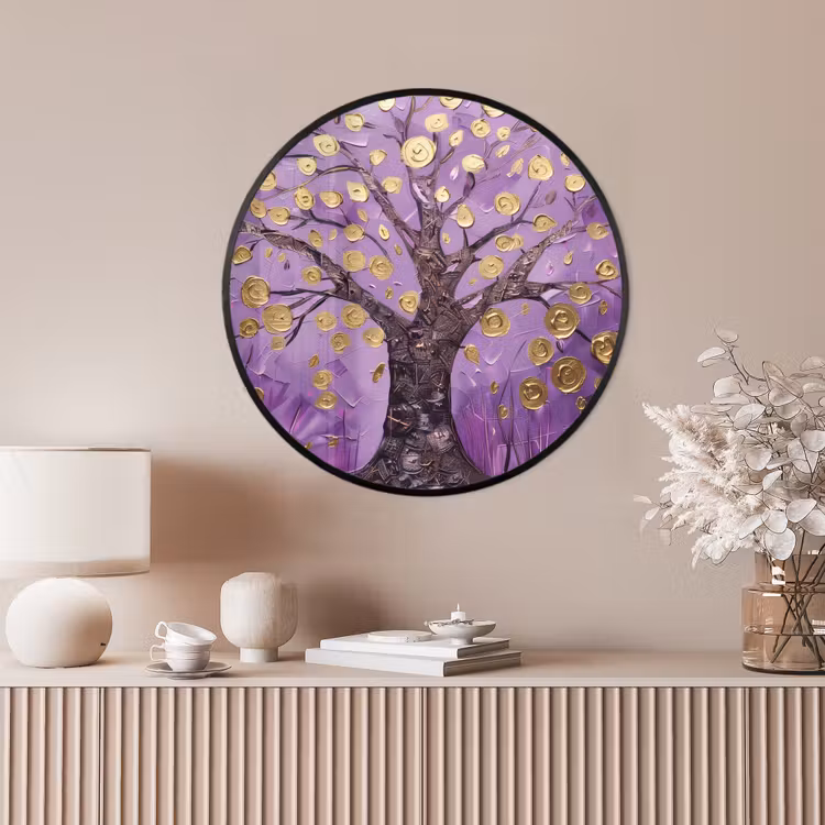 Ronde fotolijst - Levensboom - Boom - Paars - Goud - Modern — 4