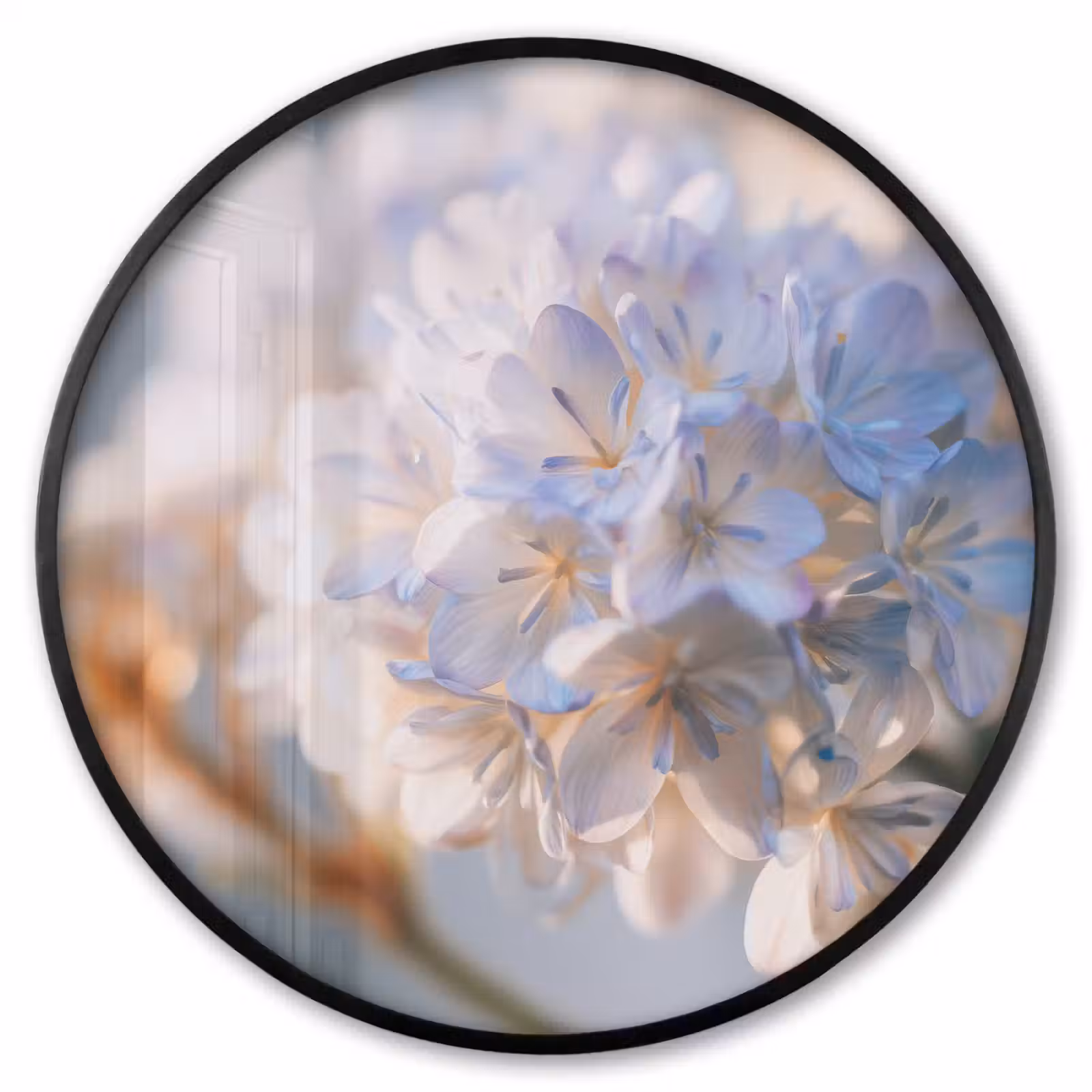 Ronde fotolijst - Bloemen - Lichtblauw - Wazig - Trosje — 1