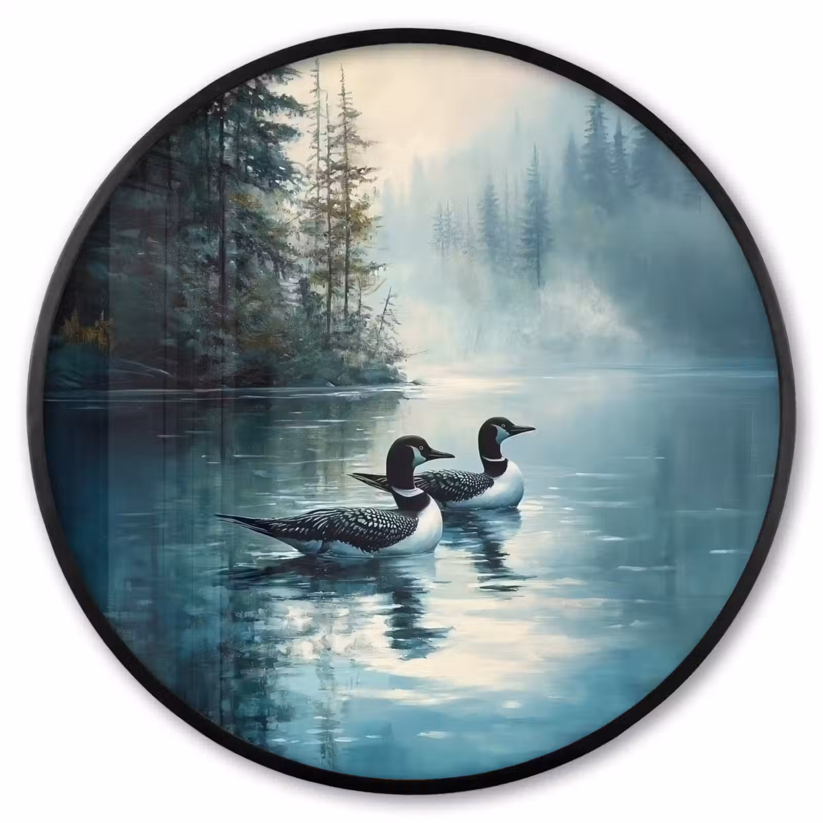 Ronde fotolijst - Bos - Water - Eenden - Mistig — 1