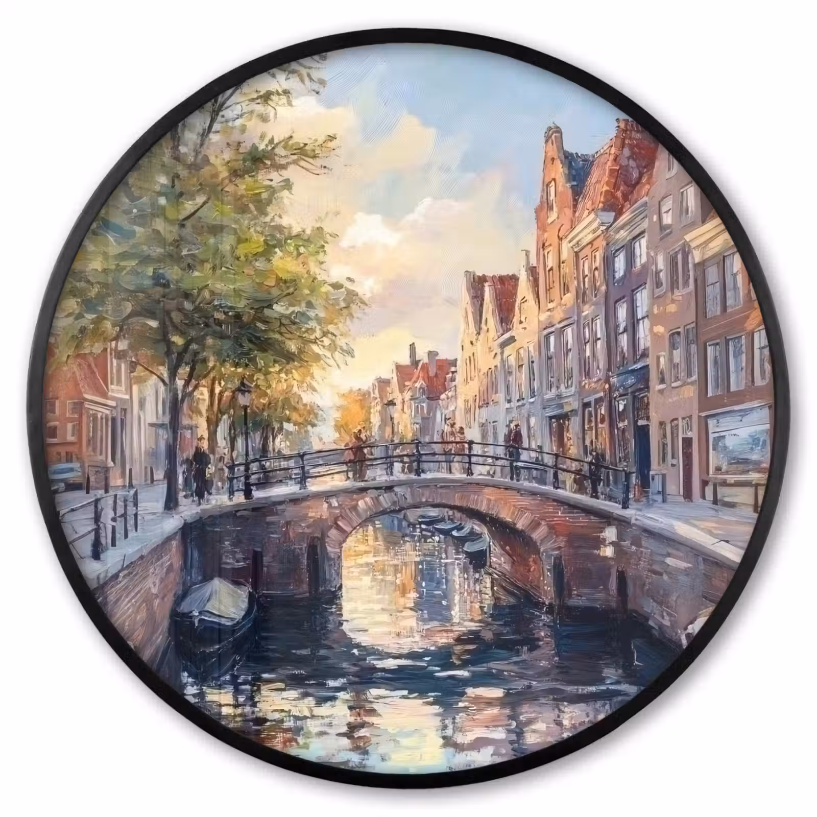Ronde fotolijst - Brug - Stad - Huizen - Boot — 1