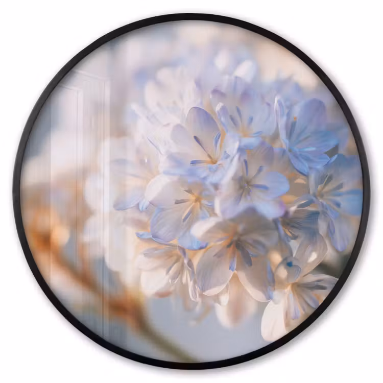 Ronde fotolijst - Bloemen - Lichtblauw - Wazig - Trosje — 1