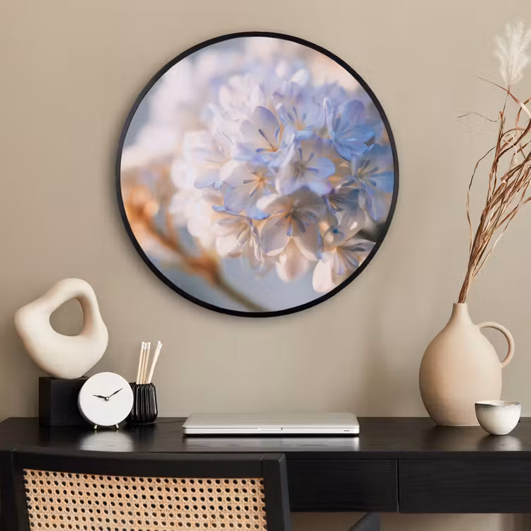 Ronde fotolijst - Bloemen - Lichtblauw - Wazig - Trosje — 2