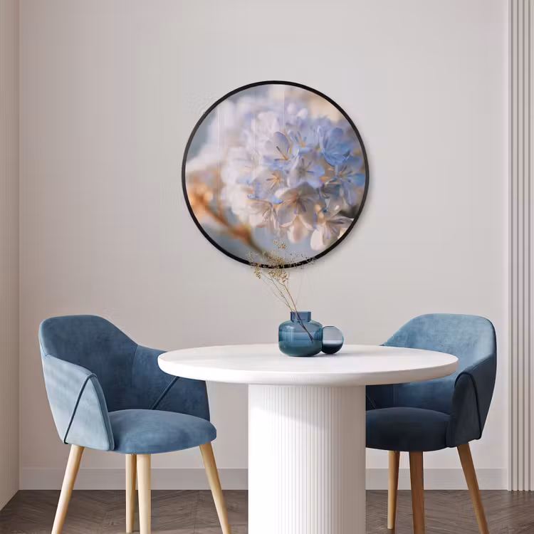 Ronde fotolijst - Bloemen - Lichtblauw - Wazig - Trosje — 3