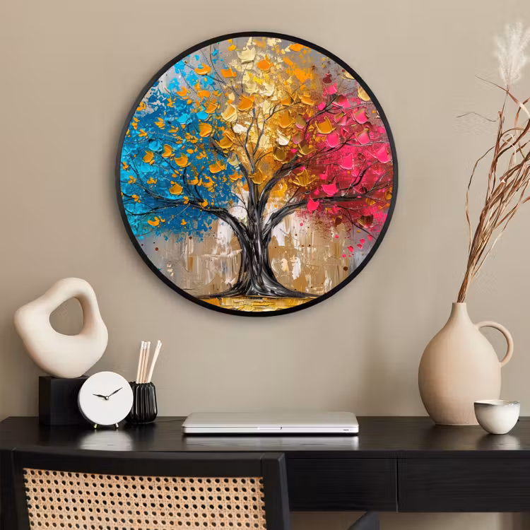 Ronde fotolijst - Boom - Kleurrijk - Grijs - Modern — 2