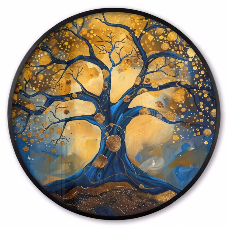 Ronde fotolijst - Boom - Levensboom - Blauw - Goud — 1