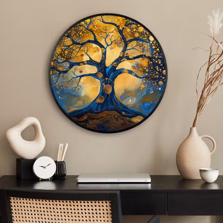 Ronde fotolijst - Boom - Levensboom - Blauw - Goud — 2