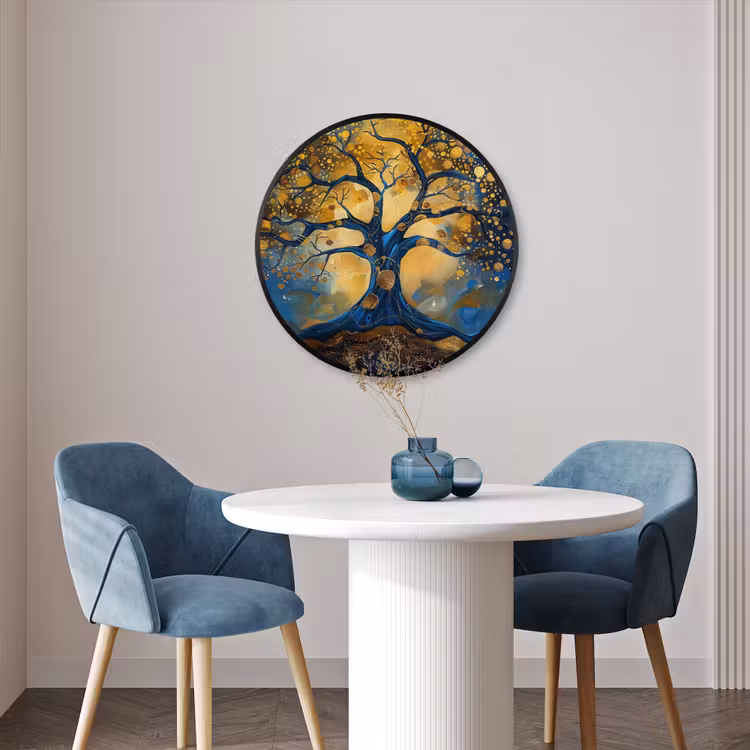 Ronde fotolijst - Boom - Levensboom - Blauw - Goud — 3