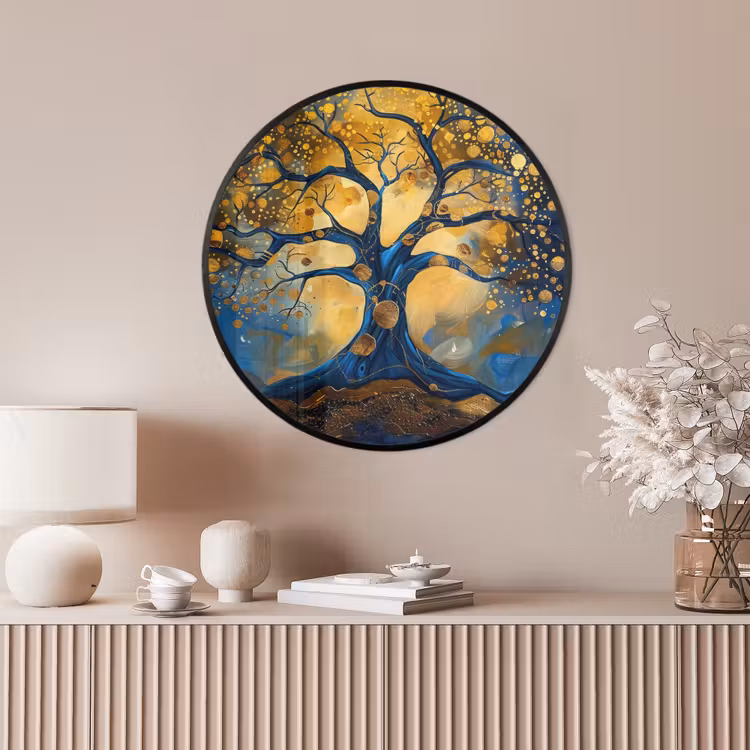 Ronde fotolijst - Boom - Levensboom - Blauw - Goud — 4