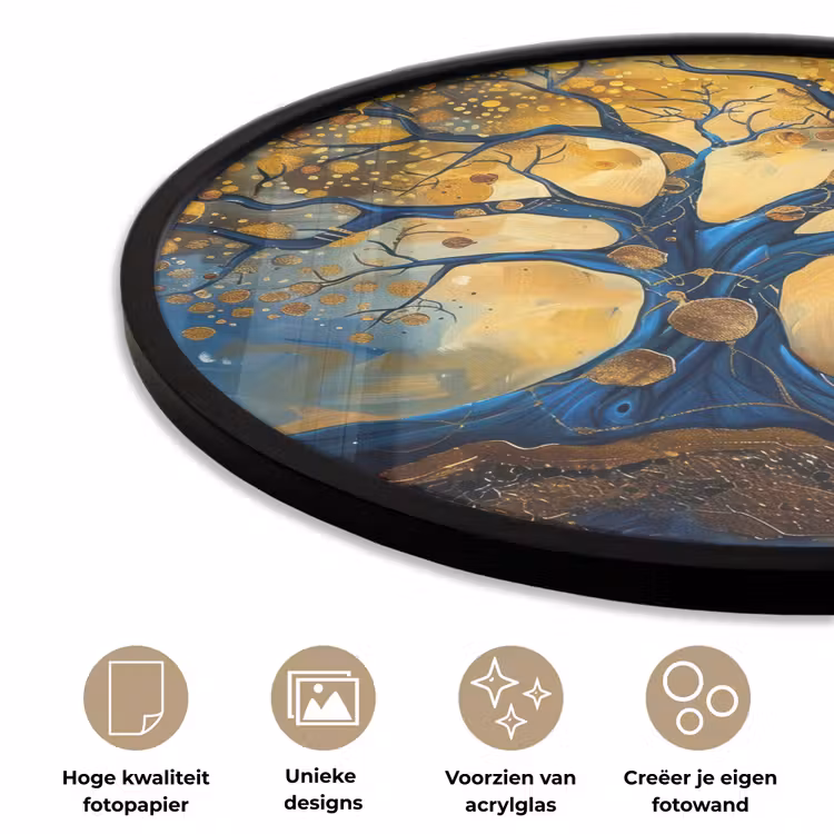 Ronde fotolijst - Boom - Levensboom - Blauw - Goud — 5