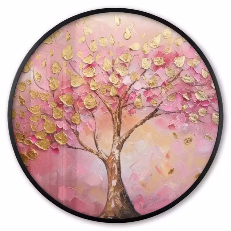 Ronde fotolijst - Boom - Roze - Goud - Modern — 1